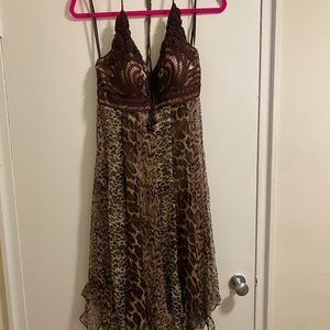 Sue Wong Crochet Top Animal Print Dress Sz 10
